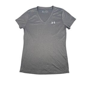 Under Armour Women's HeatGear V-Neck T-Shirt Gray Size Small Workout Gym Running